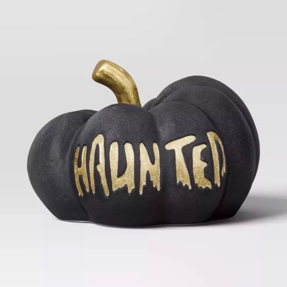 5" Ceramic Haunted Pumpkin Halloween Figurine Black Hyde & EEK!